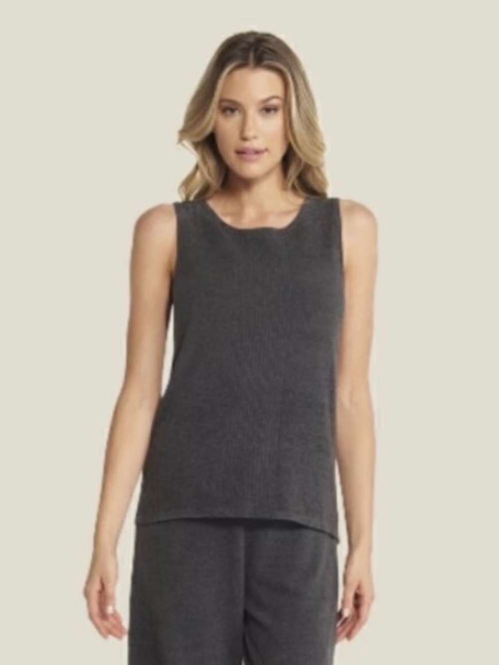 Barefoot Dreams CozyChic Ultra Lite Boatneck Center Ribbed Tank Carbon SZ XL